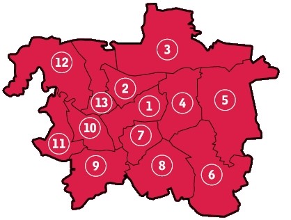 Karte der Stadtbezirke